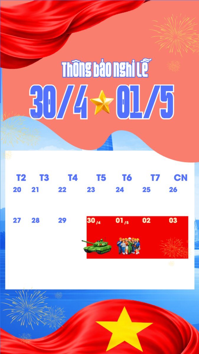 Lịch nghỉ lễ 30/4-1/5