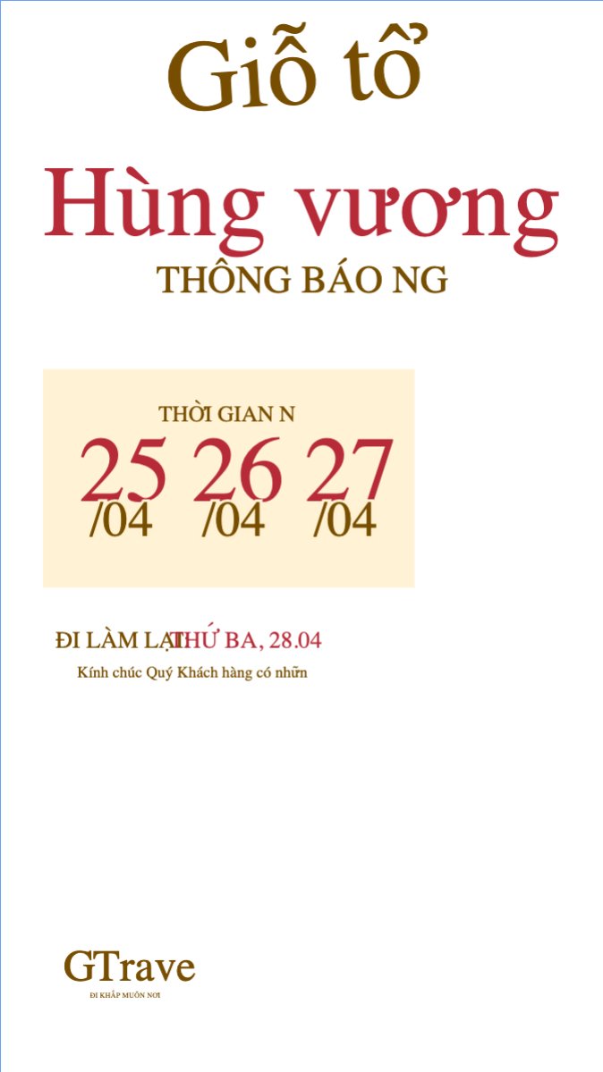 Thông báo nghỉ lễ Giỗ tổ Hùng Vương 2026