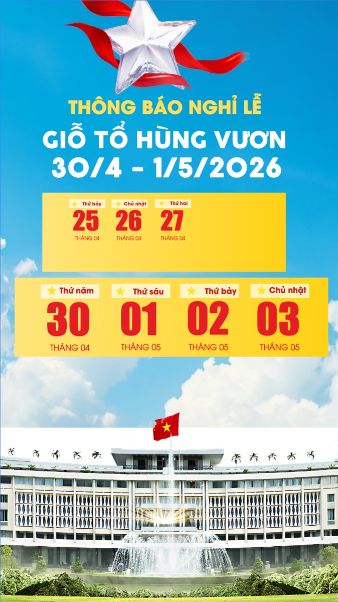 Lịch nghỉ lễ Giỗ Tổ và 30/4-1/5