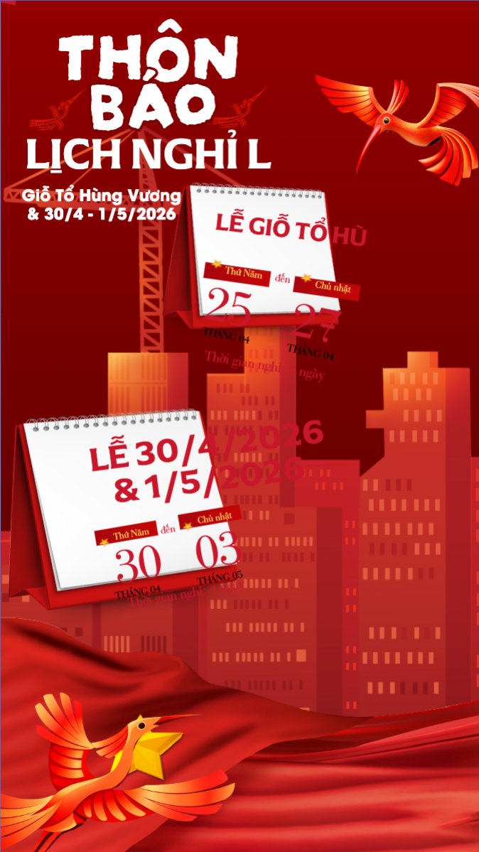 Lịch nghỉ lễ Giỗ Tổ và 30/4-1/5