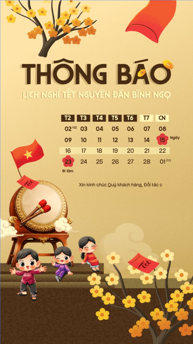 Thông báo lịch nghỉ tết nguyên đán Bính Ngọ 2026