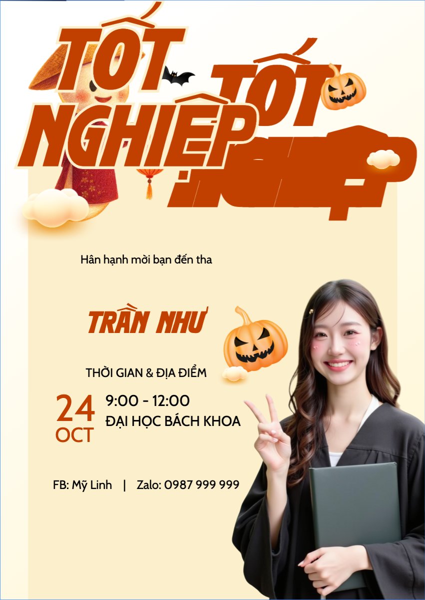 Tốt nghiệp, thư mời, sinh viên, student, education, halloween, lễ hội, festival, chibi, hoạt hình, cute, dễ thương