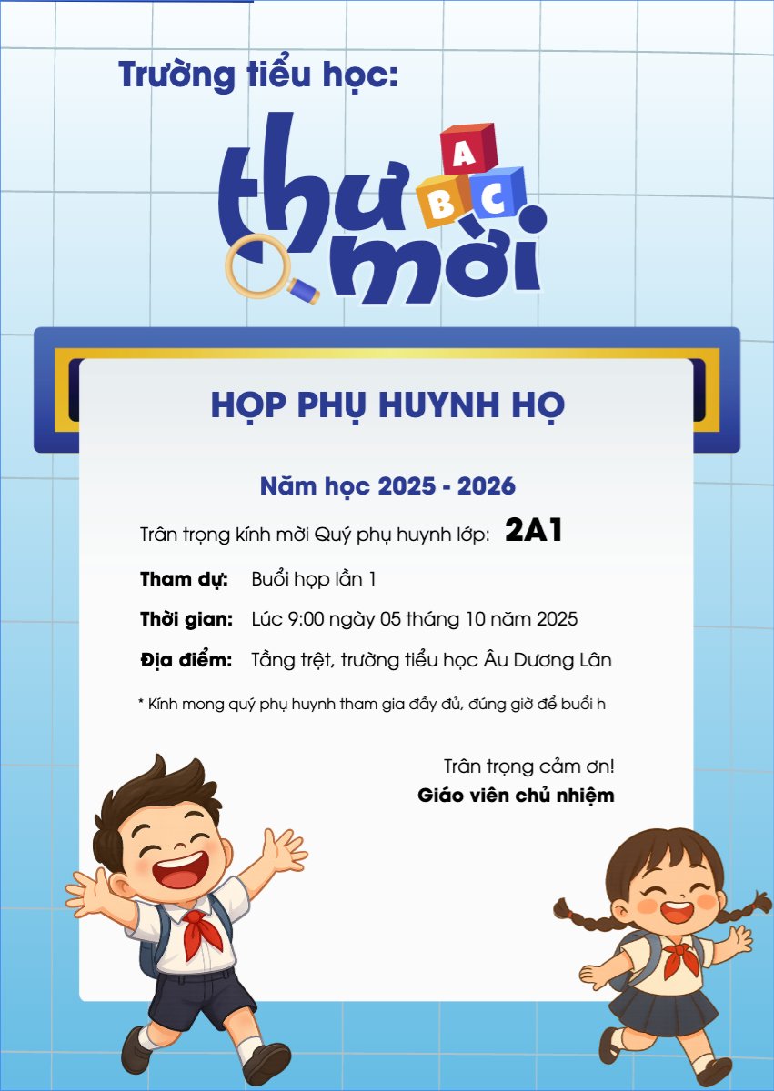 Thư họp phụ huynh, thư mời, giáo dục, education, dễ thương, cute