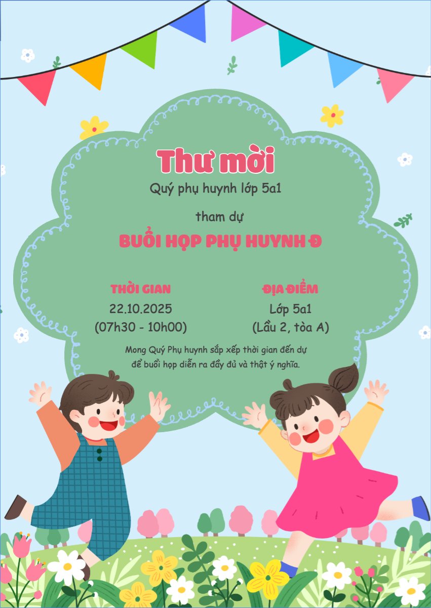 Thư họp phụ huynh, thư mời, giáo dục, education, dễ thương, cute
