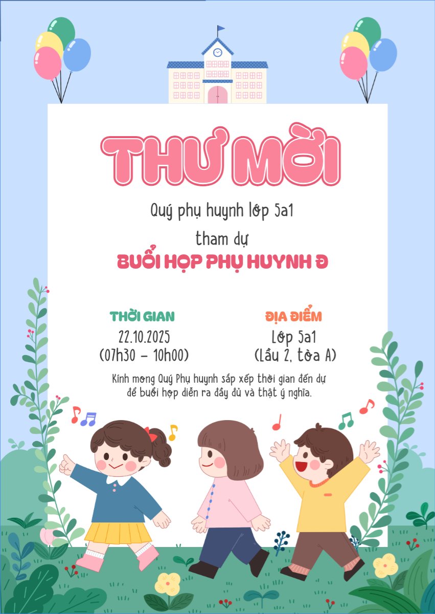 Thư họp phụ huynh, thư mời, giáo dục, education, dễ thương, cute