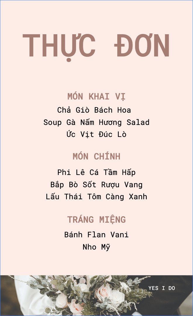 Mẫu Menu để bàn Yes I Do, hiện đại, sang trọng, morden, đơn giản — LayerPic