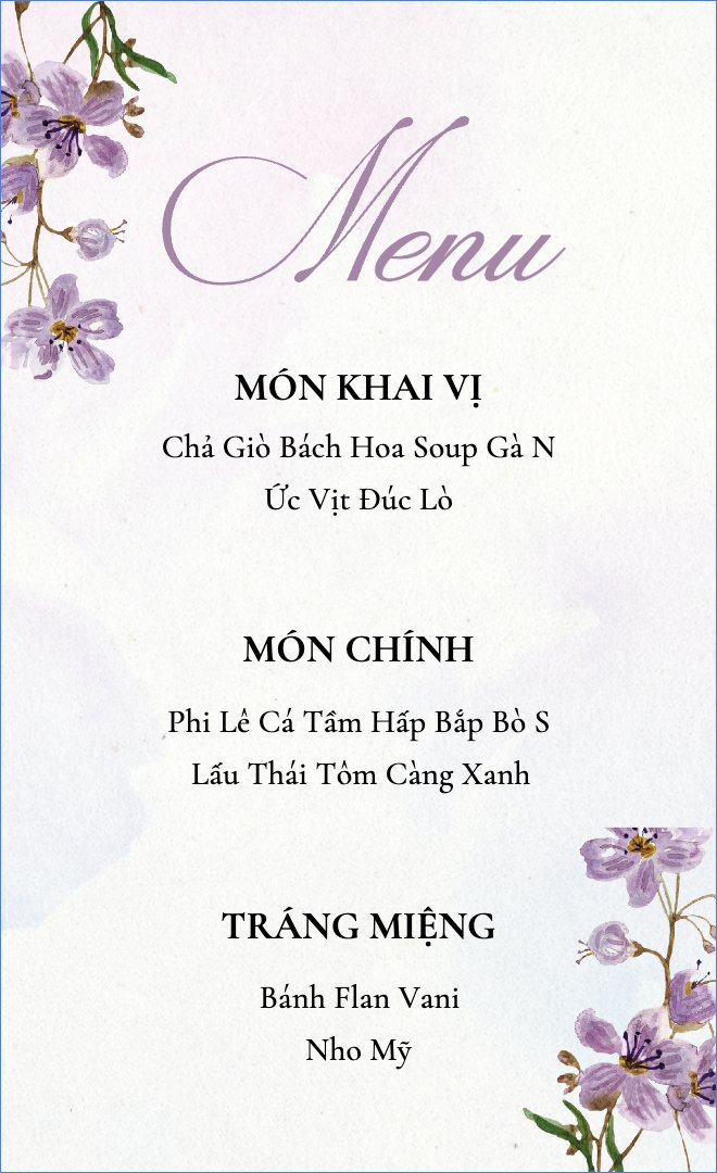 Mẫu Menu để bàn Hoa màu nước, hoa lá, thiên nhiên, floral, màu nước, watercolor — LayerPic