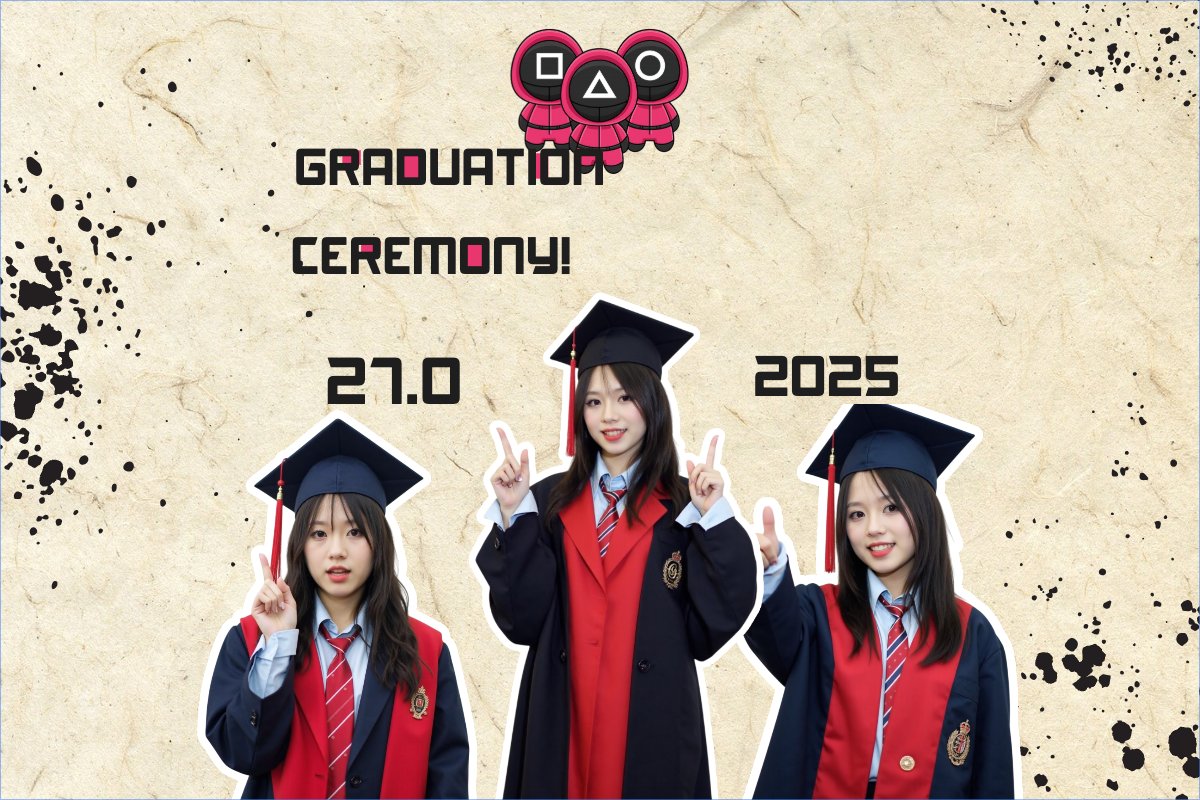 Mẫu Banner - Băng rôn Tốt nghiệp, kỉ yếu, Graduation, yearbook, giáo dục, education, squid game, hoạt hình, cartoon — LayerPic