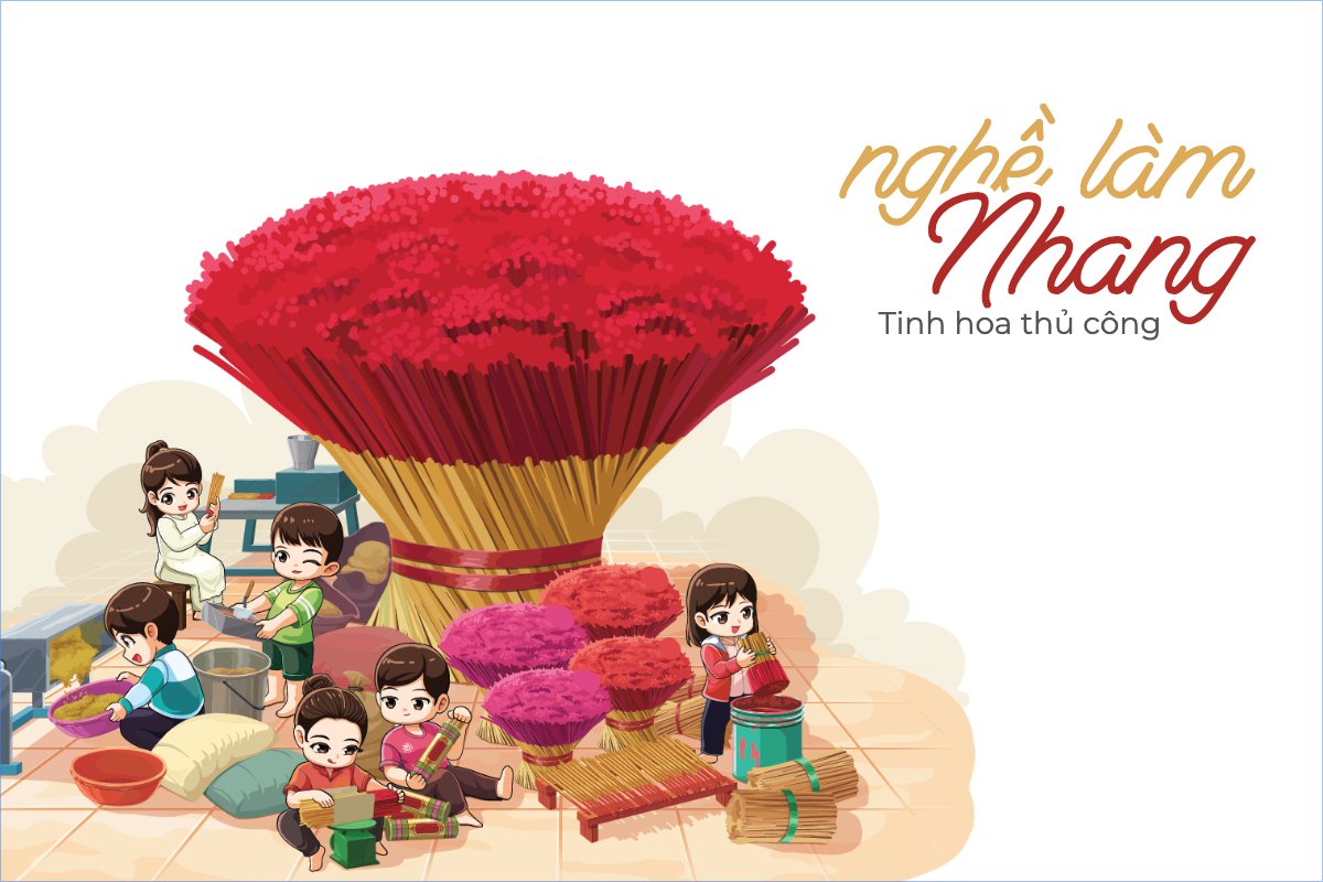 Việt Nam, làng nghề, làm nhang, truyền thống, traditional, đơn giản, incense making profession