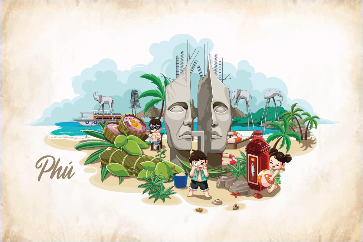 Phú Quốc, biển, sea, dễ thương, cute, chibi, hoạt hình, cartoon, cổ điển