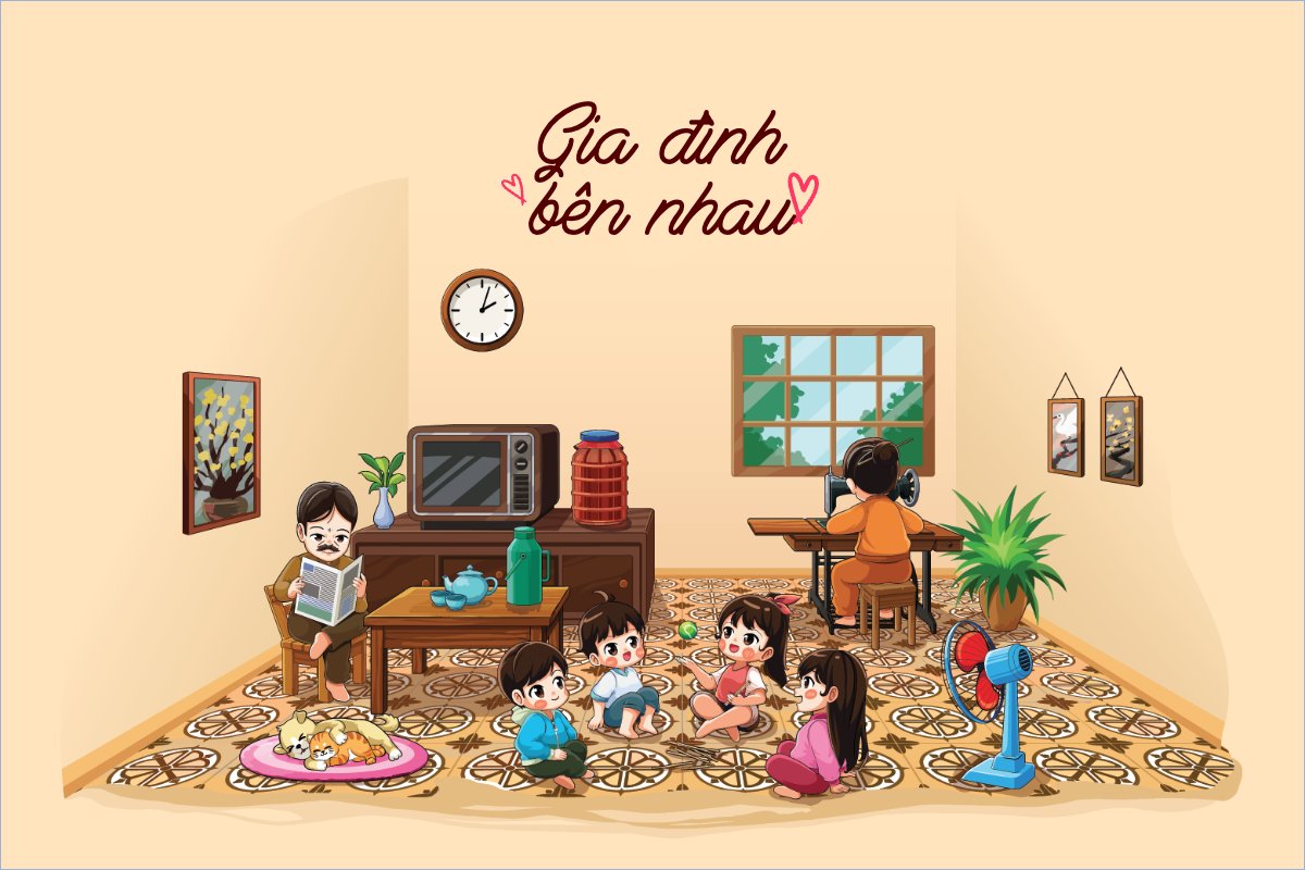 Gia đình, family, nhà, dễ thương, cute, chibi, hoạt hình, cartoon