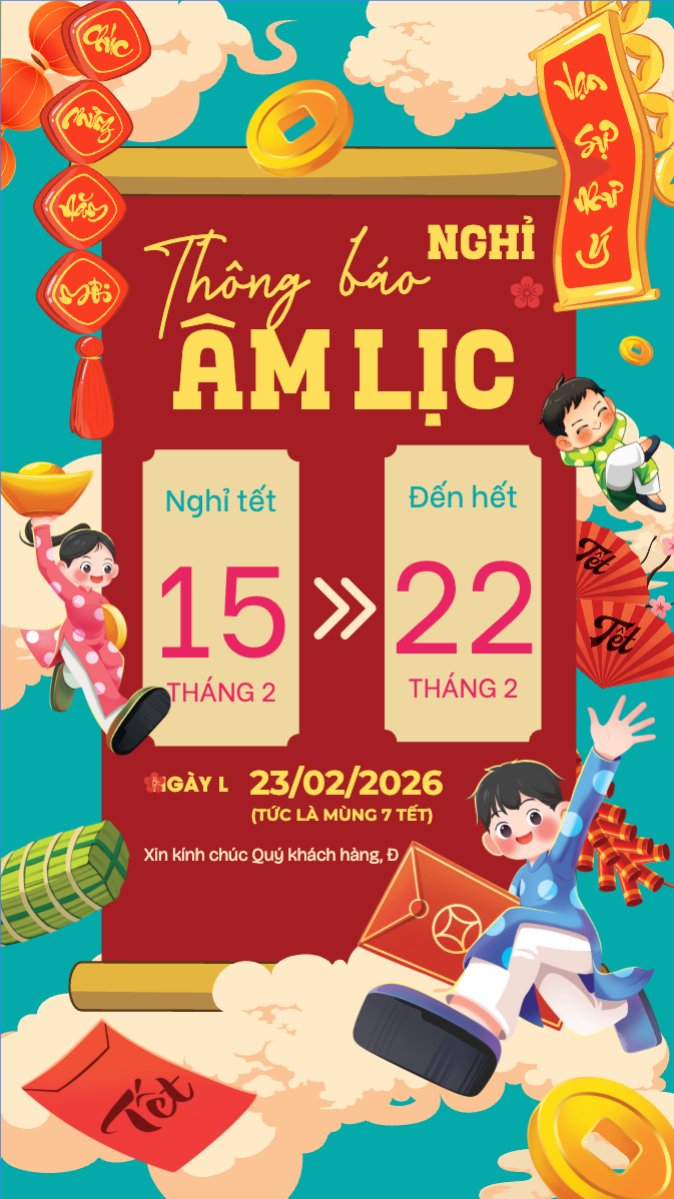 Mẫu Bài post MXH (9:16) Thông báo nghỉ tết âm lịch — LayerPic