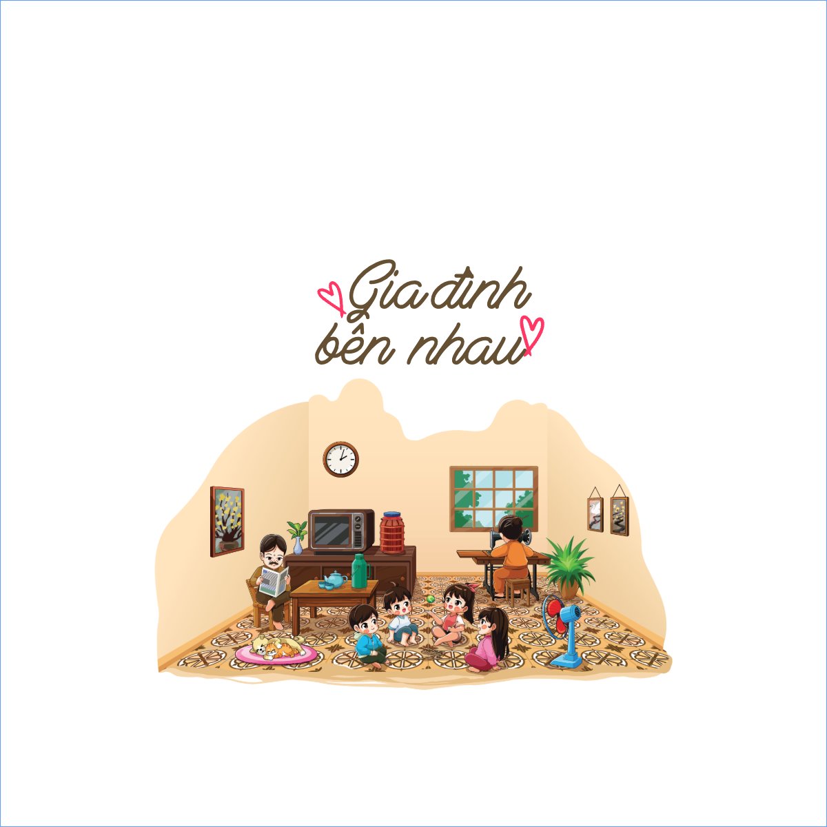 Gia đình, family, nhà, dễ thương, cute, chibi, hoạt hình, cartoon